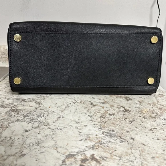 MICHAEL KORS Jet Set Satchel Purse Top Handle - Gold & Black Saffiano Leather - Picture 10 of 15